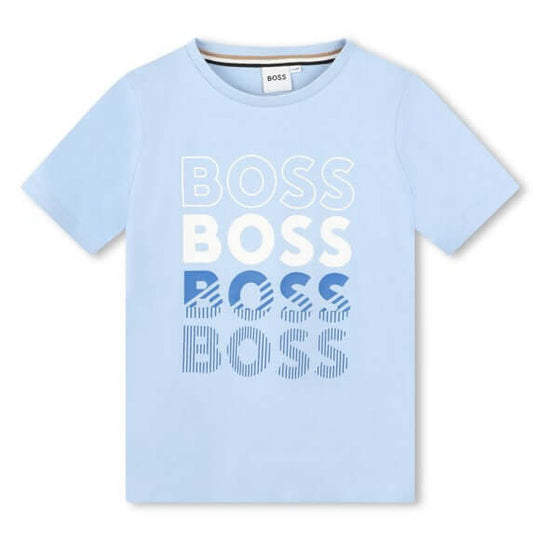 Boys Pale Blue Faded Logo Cotton T-shirt