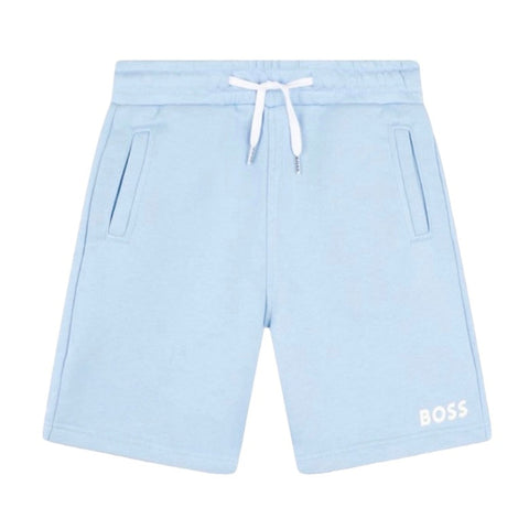 BOSS Boys Pale Blue Jersey Logo Shorts