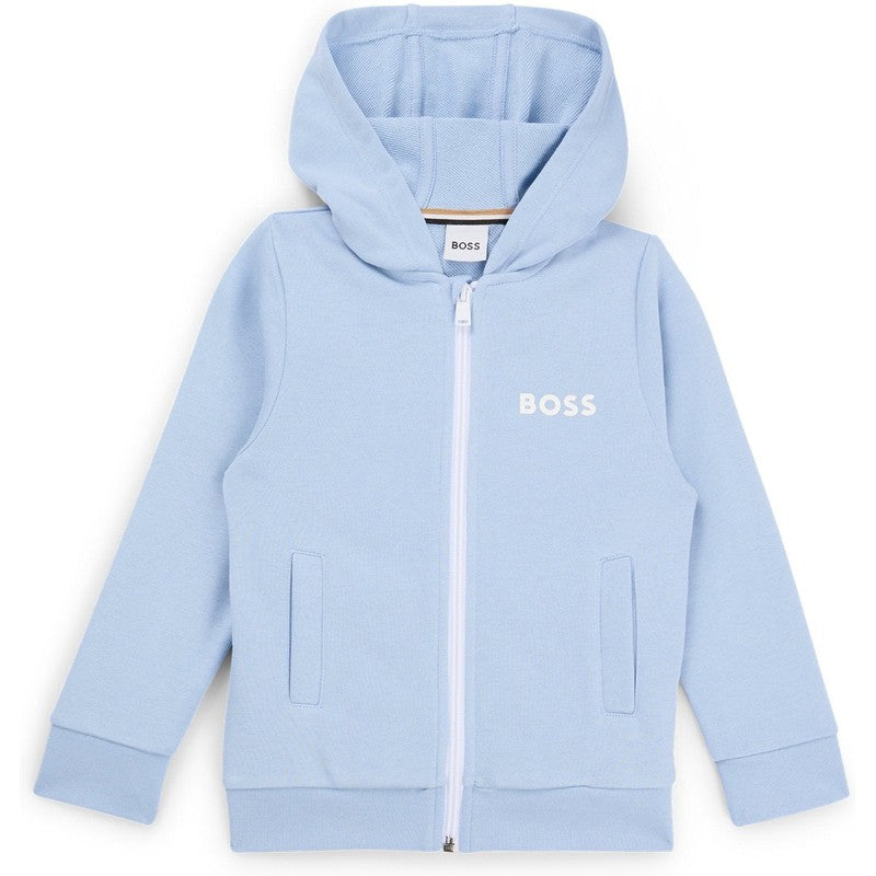 BOSS Boys Pale Blue Logo Zip Up Hoodie