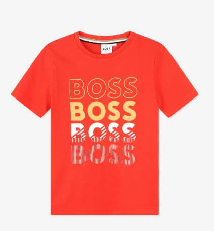 BOSS Boys Red Faded Logo Cotton T-Shirt