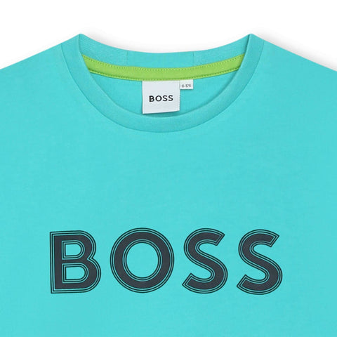 BOSS Boys Turqoise Logo Cotton T-shirt