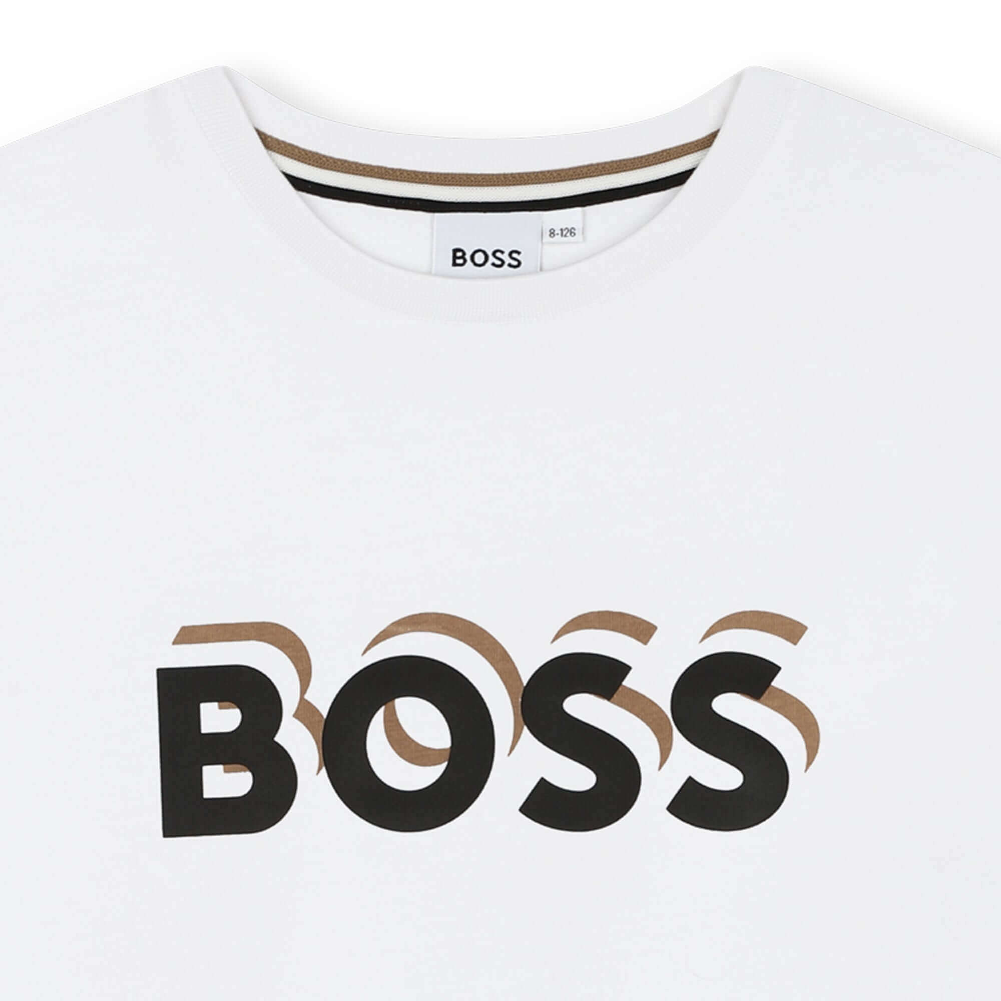 BOSS Boys White Logo Cotton Short Sleeve T-Shirt