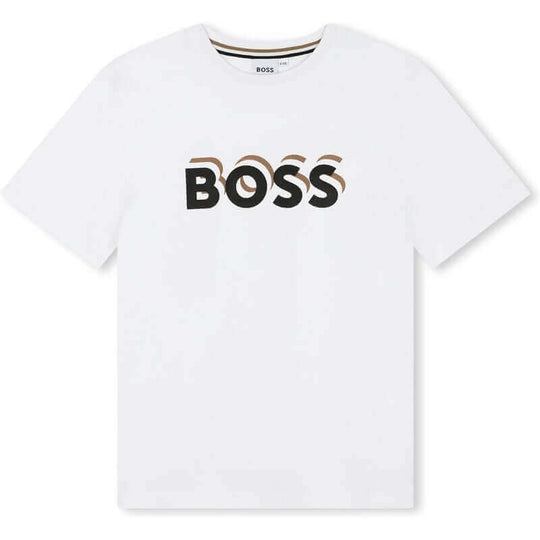 Boys White Logo Cotton Short Sleeve T-Shirt