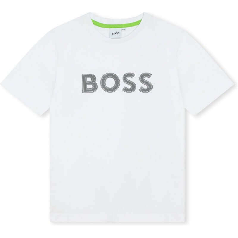 BOSS Boys White Logo Short Sleeve T-Shirt