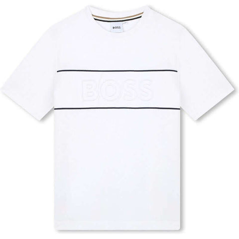 BOSS Boys White Logo Short Sleeve T-Shirt