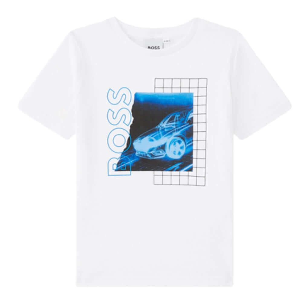 BOSS Boys White Short Sleeve Graphic T-Shirt