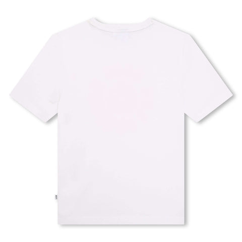 BOSS Boys White Short Sleeve Records Print T-Shirt