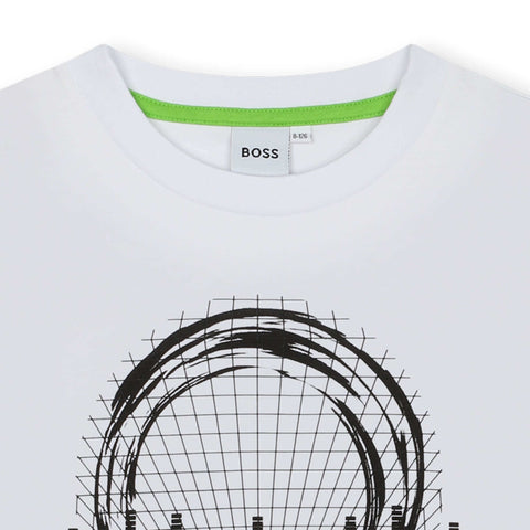 BOSS Boys White Techno Print Short Sleeve T-Shirt