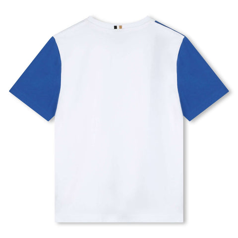 BOSS Boys White & blue Logo Cotton T-Shirt