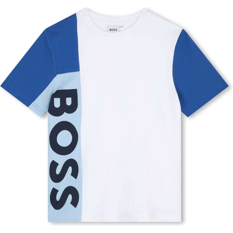 BOSS Boys White & blue Logo Cotton T-Shirt