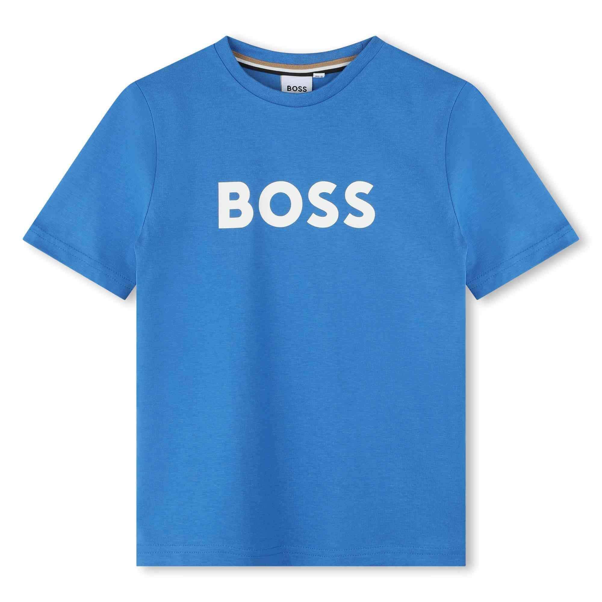 BOSS Boys blue Logo Short Sleeve T-Shirt