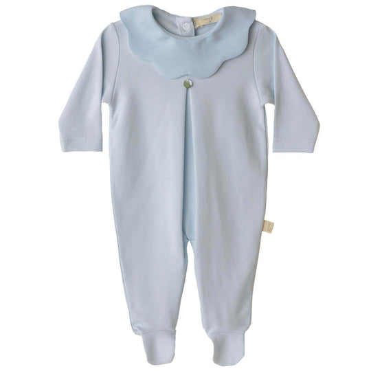 Baby Boys Blue Cotton Pique Collar Babygrow