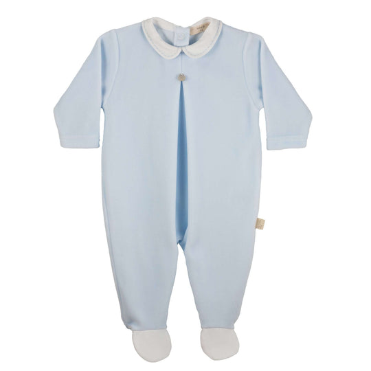 Baby Boys Blue Velour Babygrow