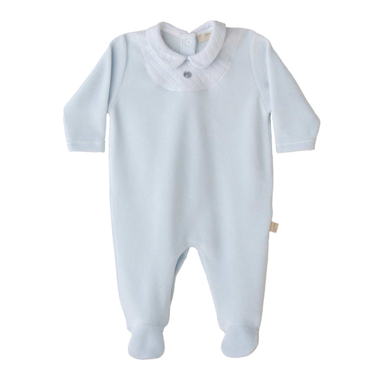 Baby Boys Blue Velour Babygrow