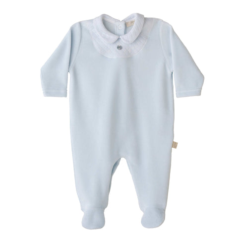 Baby Gi Baby Boys Blue Velour Babygrow