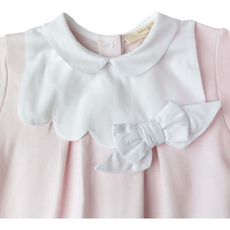 Baby Gi Baby Girls Pink Cotton Babygrow With Bow