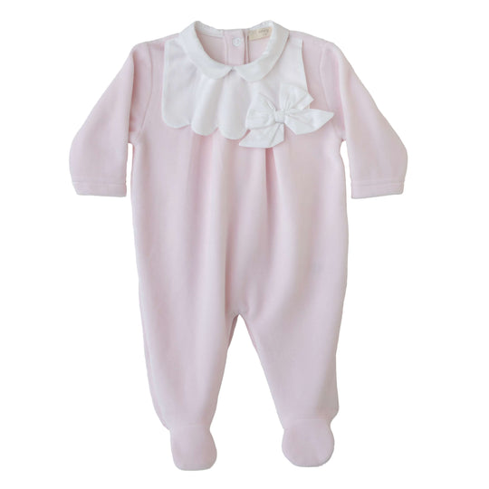 Baby Girls Pink Velour Bow Babygrow