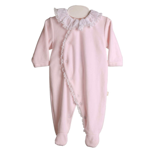 Girls Pink Velour Babygrow