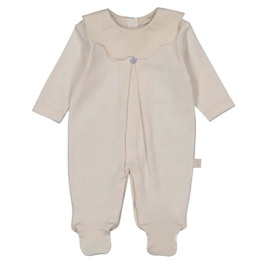Unisex Beige Scallop Cotton Babygrow