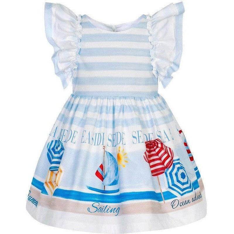 Balloon Chic Girls Blue & White Stripe Dress