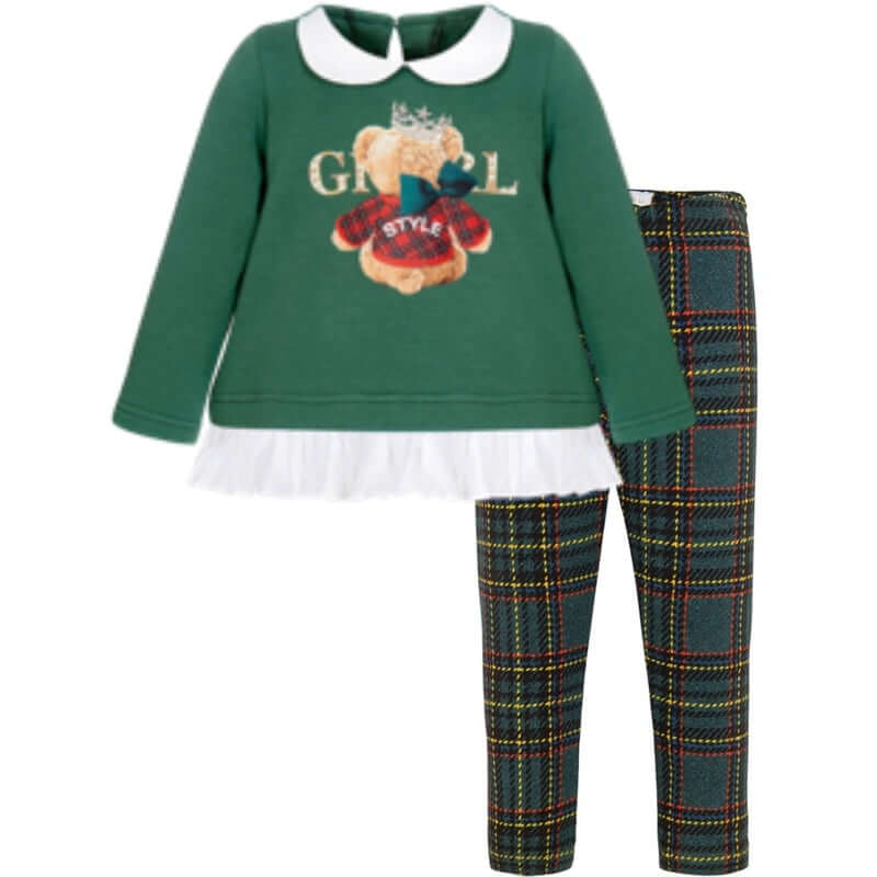 Balloon Chic Girls Green Check Teddy Set