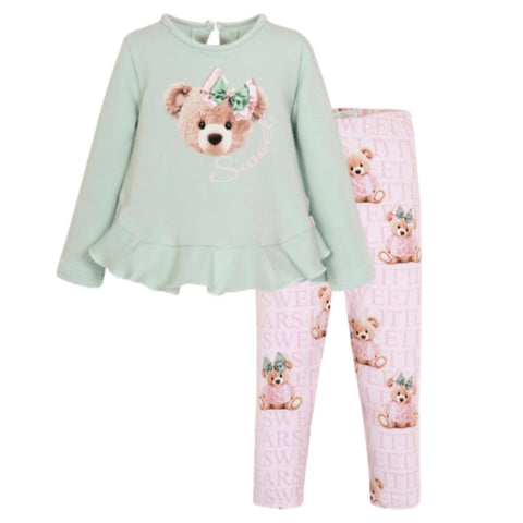 Balloon Chic Girls Green Teddy Legging Set