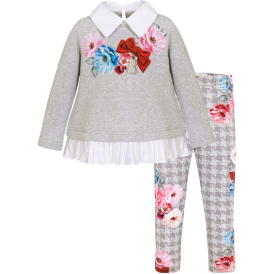 Girls Grey Flower Legging Set