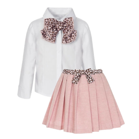 Balloon Chic Girls Pink Bow Skirt Set