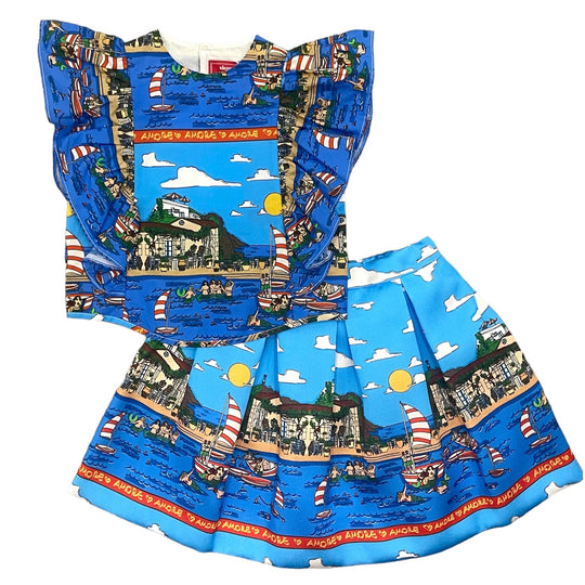 Girls Blue Ruffle Shirt Set