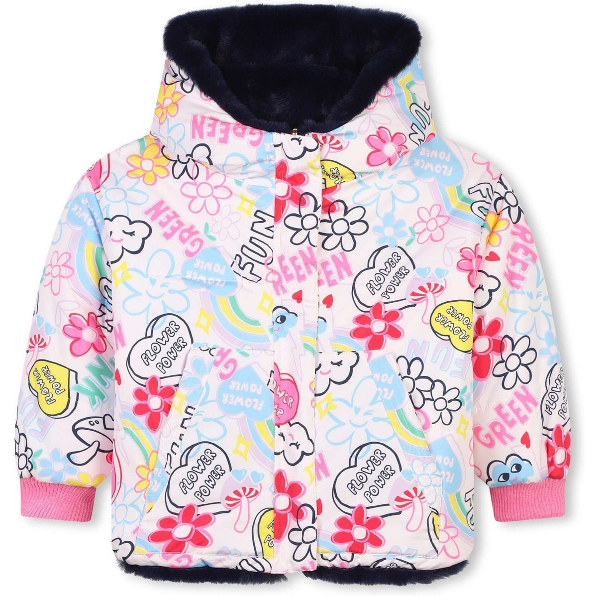 Billieblush Girls Graffiti Reversible Puffer Coat