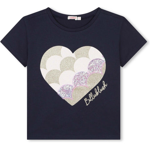 Billieblush Girls Navy Heart T-shirt