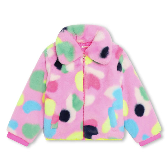Girls Pink Faux Fur Coat