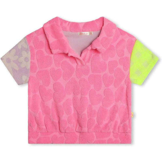 Girls Pink Heart Velour Top