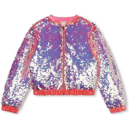 Girls Pink Sequin Bomber Jacket