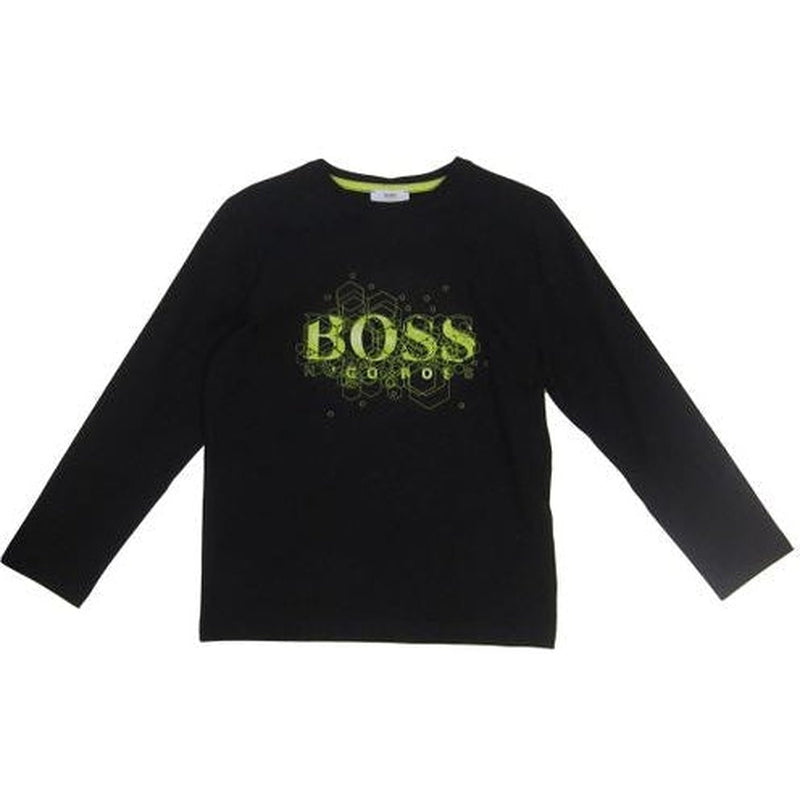 BOSS Boys Black Neon Logo Long Sleeve T-Shirt