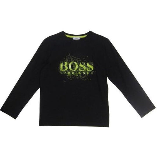 Boys Black Neon Logo Long Sleeve T-Shirt