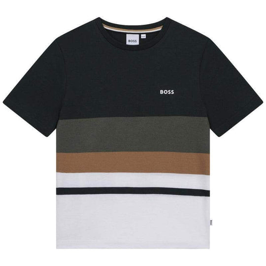 Boys Khaki Striped Short Sleeve T-shirt