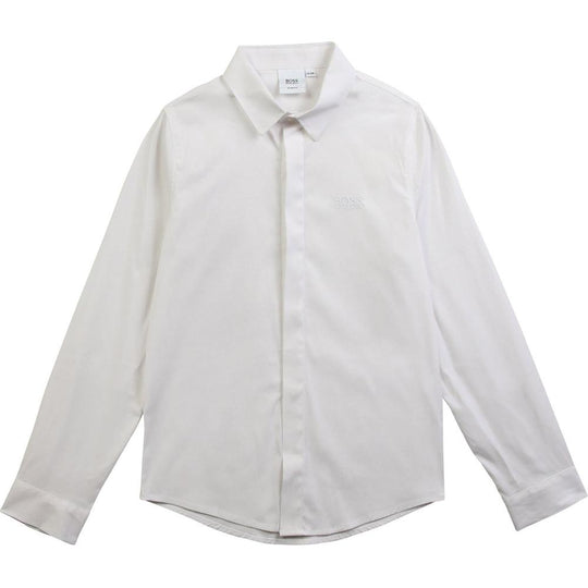 Boys White Cotton Long Sleeved Shirt