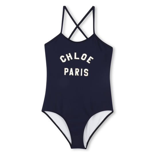 Girls Navy Logo Swimming Costume