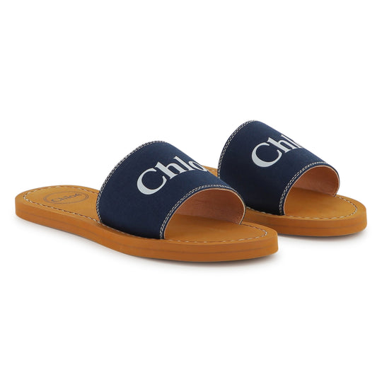 Girls Navy Logo Sandals