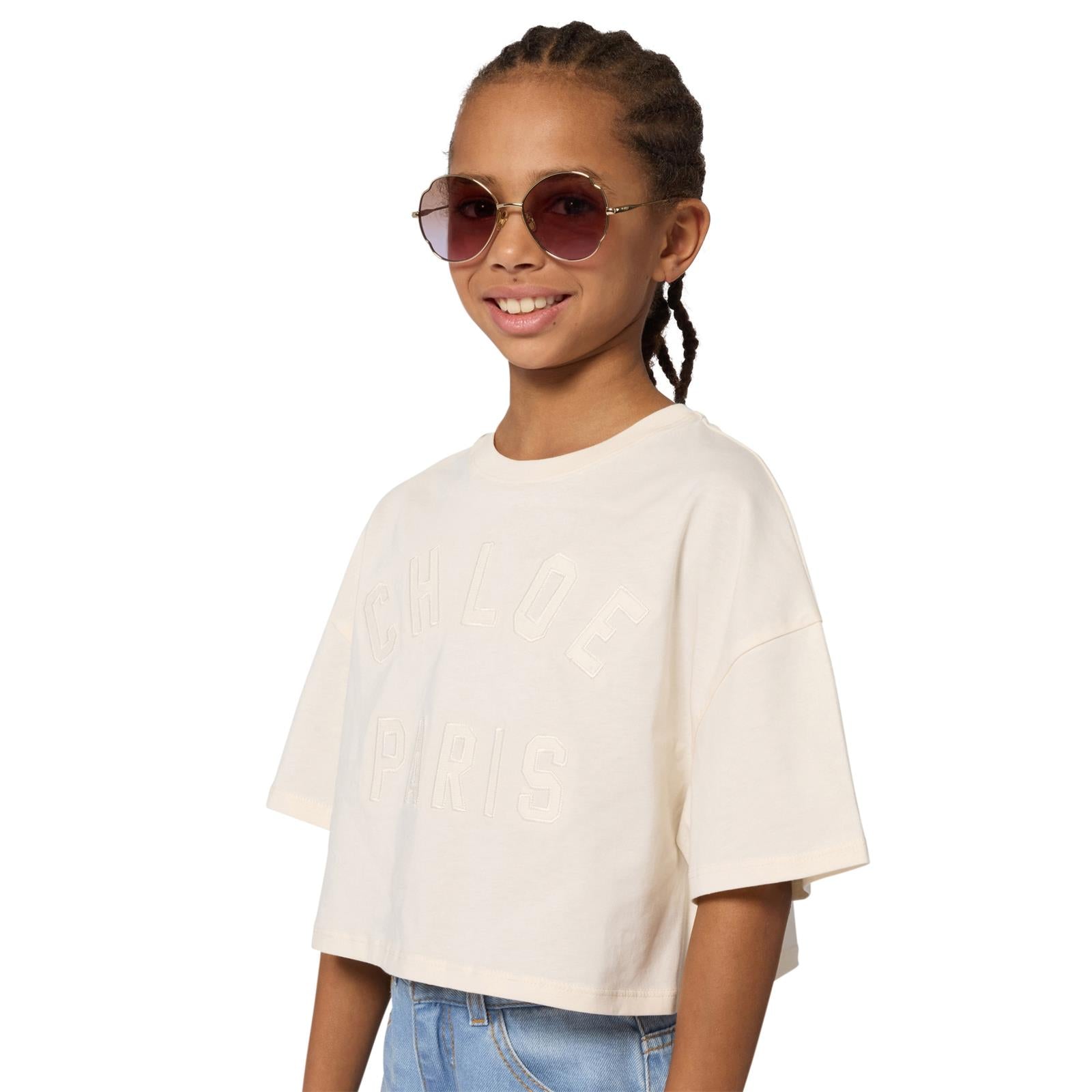 Chloe Girls Beige Logo T-Shirt