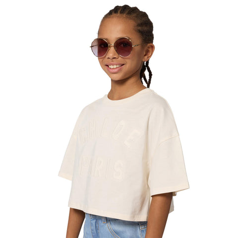 Chloe Girls Beige Logo T-Shirt