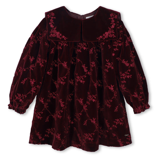 Girls Ruby Velvet Long Sleeved Dress