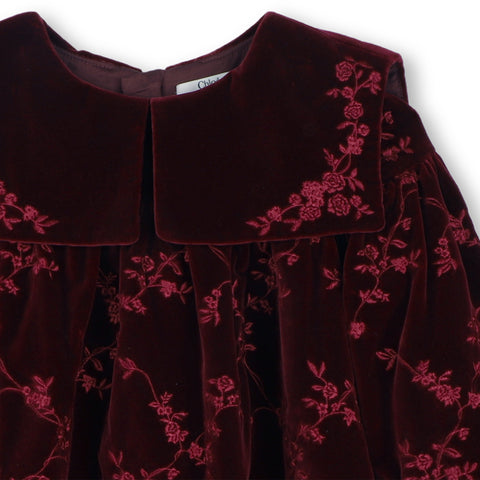 Girls Ruby Velvet Long Sleeved Dress
