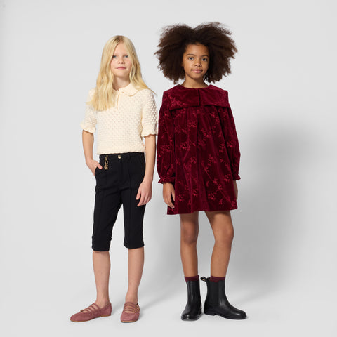 Girls Ruby Velvet Long Sleeved Dress