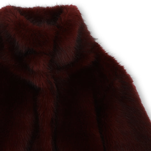 Girls Maroon Faux Fur Coat