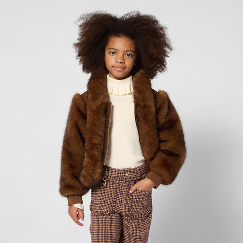 Girls Brown Faux Fur Jacket