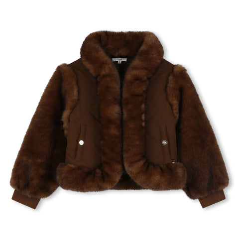 Girls Brown Faux Fur Jacket