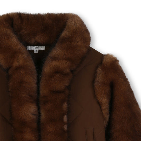 Girls Brown Faux Fur Jacket