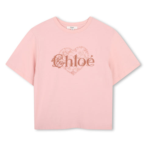 Girls Pink Short Sleeve Heart Logo T-Shirt
